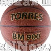 Мяч баск. матчевый  "TORRES BM900" арт.B30036, р.6, синт. кожа (полиуретан), нейлоновый корд, бутиловая камера, для зала и улицы, темнооранжево-черный