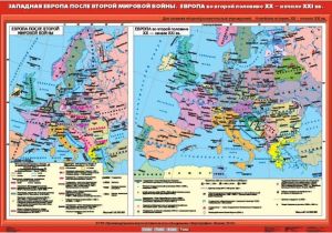 Учебн. карта "Западная Европа после Второй мировой войны.Европа во второй пол.XX - нач.XXв"(100*140)