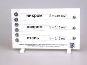Прибор для демонстрации зависимости сопротивления проводника от его длины, сечения и материала