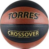 Мяч баск. матчевый "TORRES Crossover" арт.B30097, р.7, синт. кожа (ПУ), нейлоновый корд, бутиловая камера, для зала и улицы, темнооранжево-черно-золотой